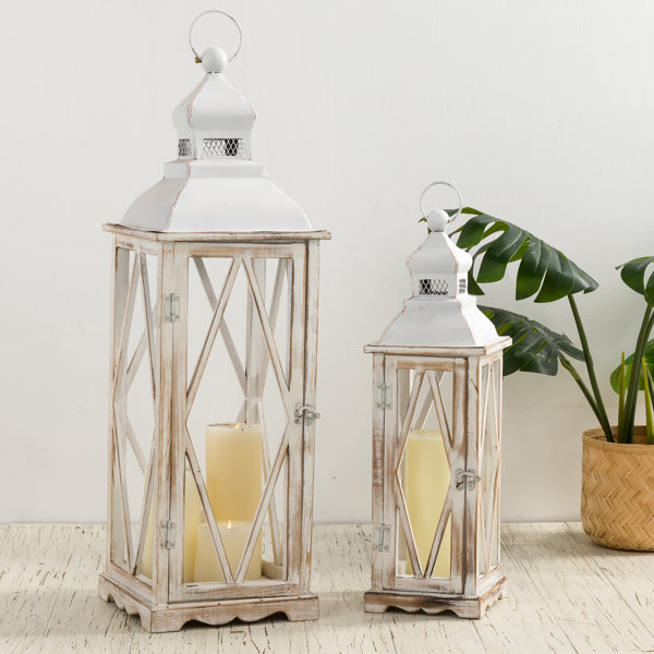 Ophelia & Co. 2 Piece Metal and Wood Lantern Set & Reviews Wayfair